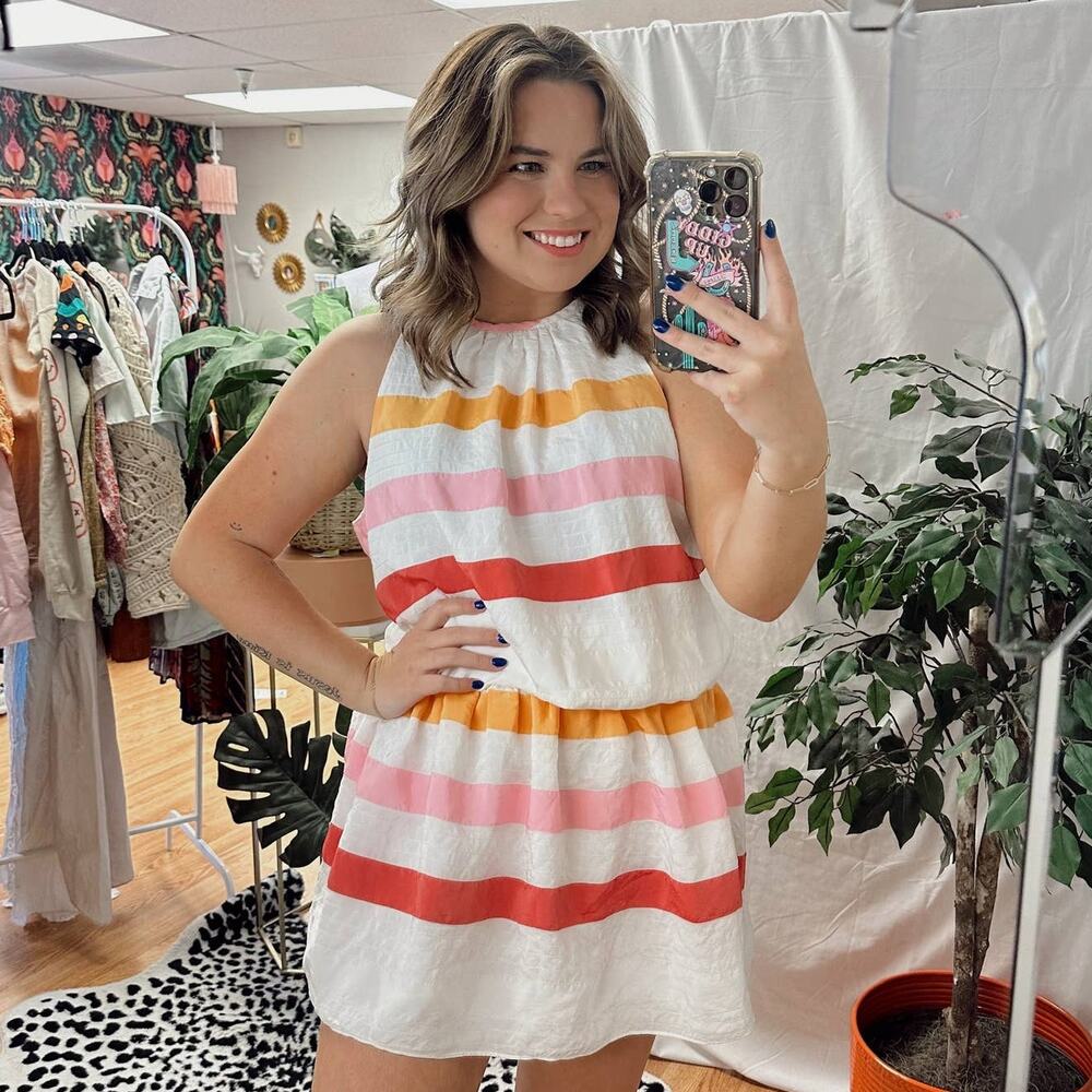 Ramy Brook Paris Stripe Sleeveless Mini Dress Multi Size Large